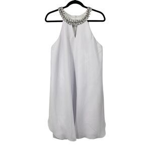 JJs House Beaded Halter Neck Sleeveless Dress Size Large White Chiffon Event